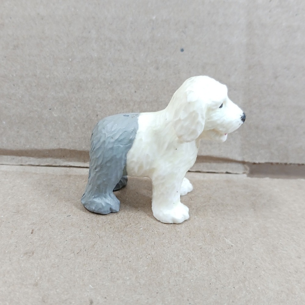 Old English Sheepdog Miniature Figurine Grey White Shaggy Dog Toy 1.5 Inch